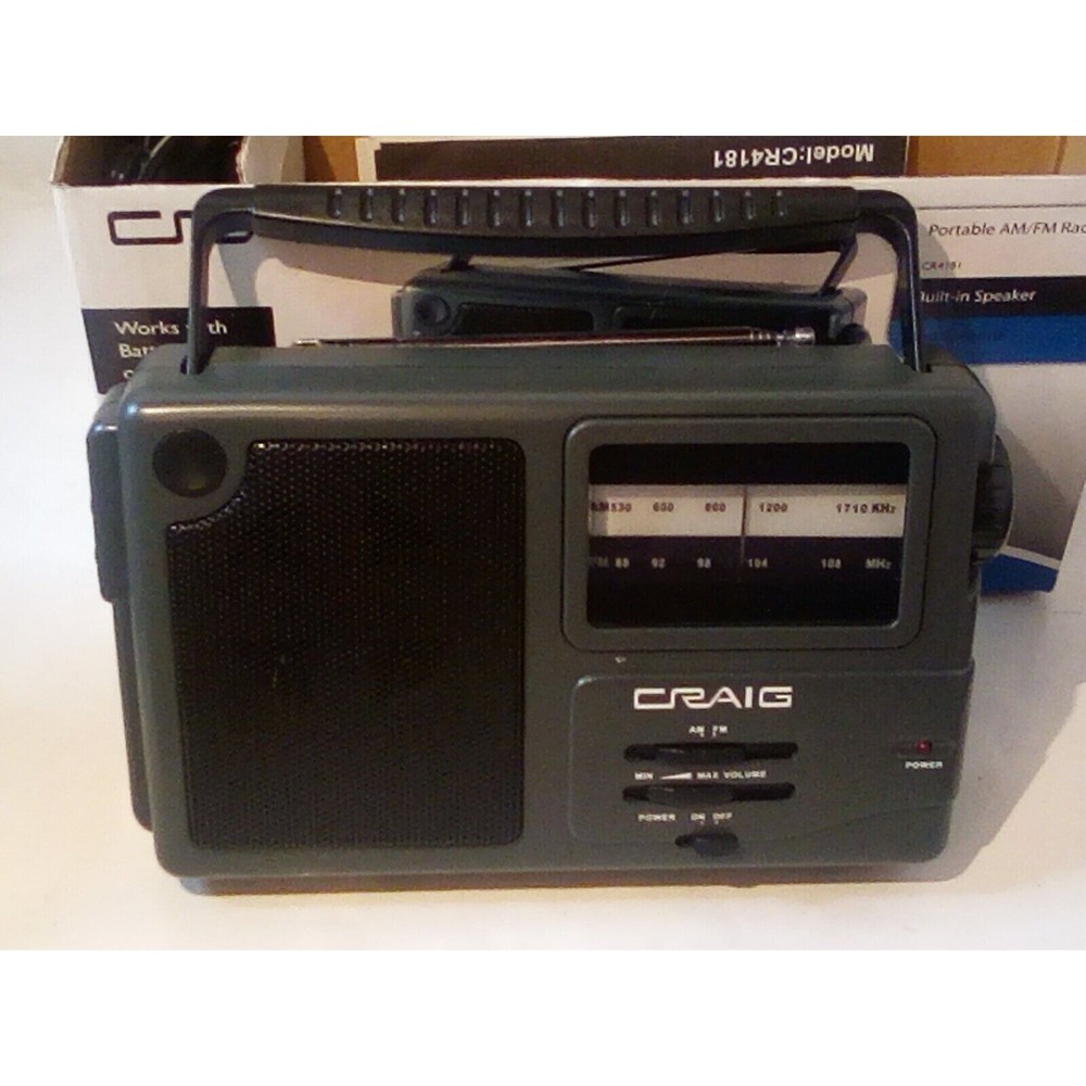 Craig (cr4181) portable lightweight am/fm radio with power supply & manual